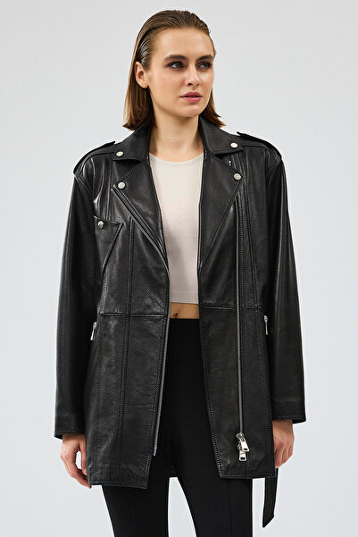 Derimod Black Double Breasted Collar Venus Leather Women's Jacket - 24Wgd5216Ft