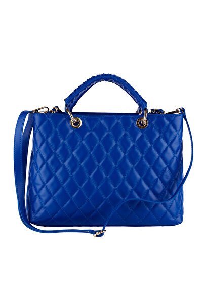 PENCOS AZZURA Geantă Natalia, piele 100% naturală albastra cu aspect matlasat, lant auriu