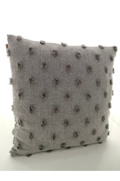 zümal tekstil tasarım Tufting Linen Polka Dot Decorative Throw Pillow Case (Color Gray)