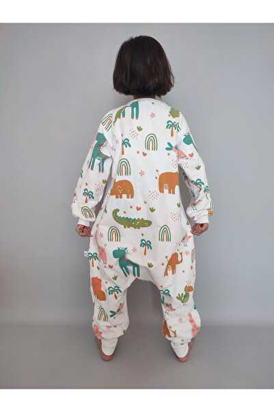 RUKİYE YAVUZ Pamuk Pazen Kollu Çocuk Uyku Tulumu %100 Pamuk Çift Kat Pazen 20-24 Derece 1 Tog Geniş ve Uzun Kalıp Zürafa