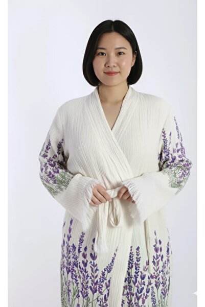 SEMTEKSTİL Plus Size (Curve) Muslin Fabric with Pockets 100% Cotton Peshtemal Bathrobe with Pockets Kimono Kaftan