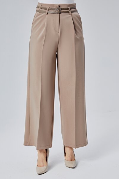 HANIMCA GİYİM Çift Kemer Modelli KIışlık Yüksek Bel Yandan Cepli Likralı Pantalon