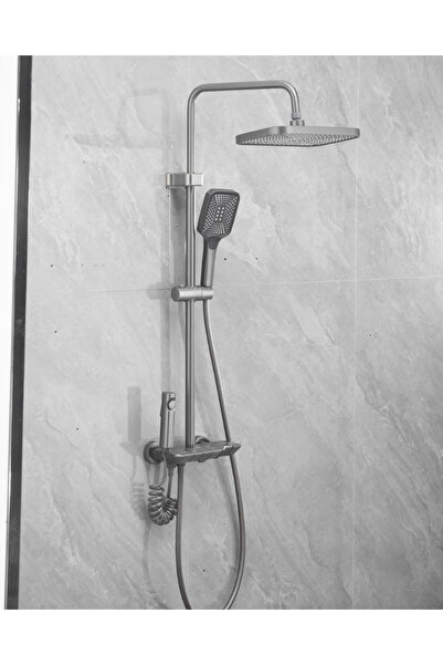 KAVİTİCARET Antrasit Gri Tuşlu Piyano Duş Seti  2 Yıl Garantili Pirinç Matery...