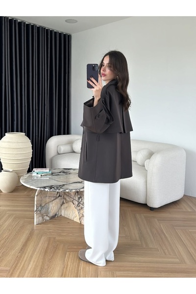 Lovely butik Women's Short Trench Coat with Cape Detail and Four Buttons with Belt