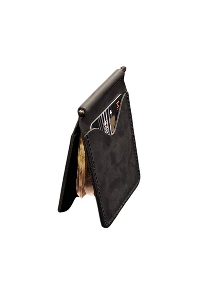 MAT Deri محفظة رجالية سوداء مع مشبك للنقود من جلد النوبوك الأصلي، محفظة رفيعة...