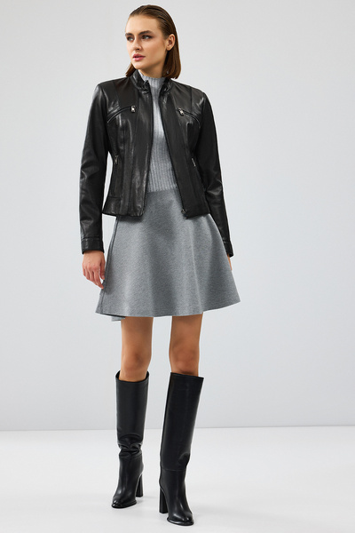 Derimod Linda Kadın Siyah Kısa Deri Ceket 24WGD5200U4