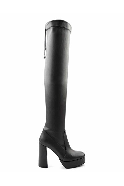 ŞAWURO Siyah Cilt Kadın Çizme 0012361