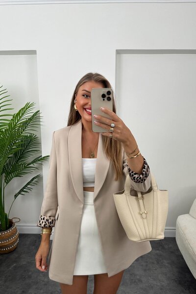 Lady Pixie Kadın Leopar Desenli Astarlı Blazer Ceket