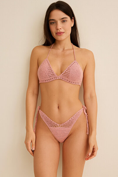 ZÜMAL Ειδικής σχεδίασης Πλεκτό στο χέρι Σετ μαγιό και μπικίνι - Κατάλληλο για μέγεθος S/M/L/XL (Χρώμα πούδρα)
