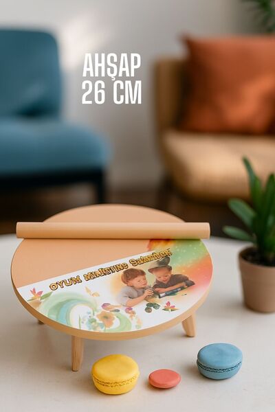 KaktüsKedi Çocuk 26 Cm Ahşap Hamur Açma Masası Mini Oklava Ile Oyun Hamuru Tahtası714536