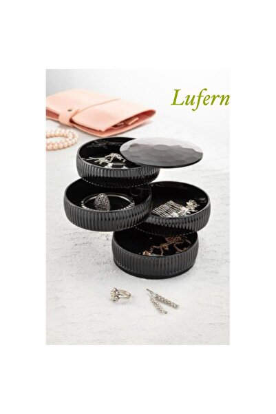 Lufern 4 Katlı Dönen Silindir Takı Organizeri Yüzük Kolye Bileklik Küpe Kompa...