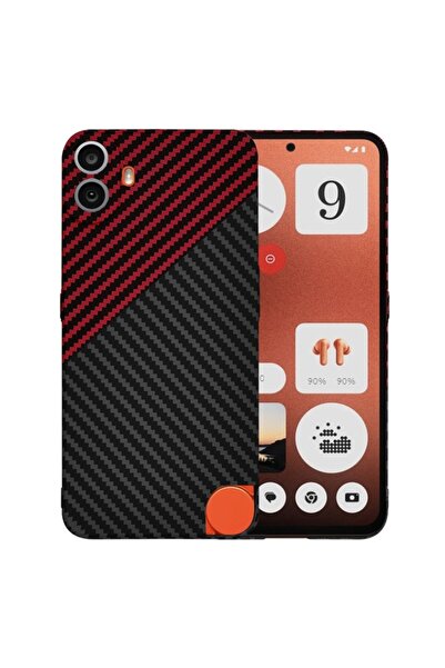 SKYDDAR INNOVATION Case for Nothing CMF Phone 1, carbon texture, Carbonite FiberShell, sticker set, Dark Red