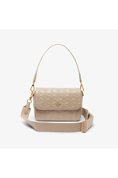 Lacoste Maheki Kadın Monogram Deri Bej Omuz Çantası
