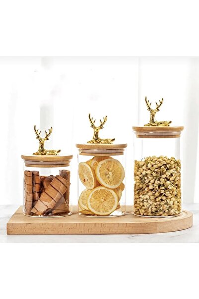 Vivien Home Bambu Kapaklı Vakumlu Borosilikat 3'lü Set Cam Kezze