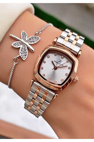 Daniel Klein Brand Rose Silver Color Women's Wristwatch - Bracelet Gift