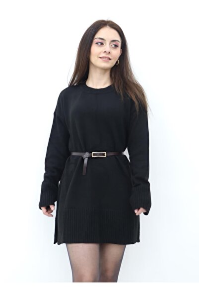 Betül Nayir Pulover cu detalii de fante galbene laterale - Negru