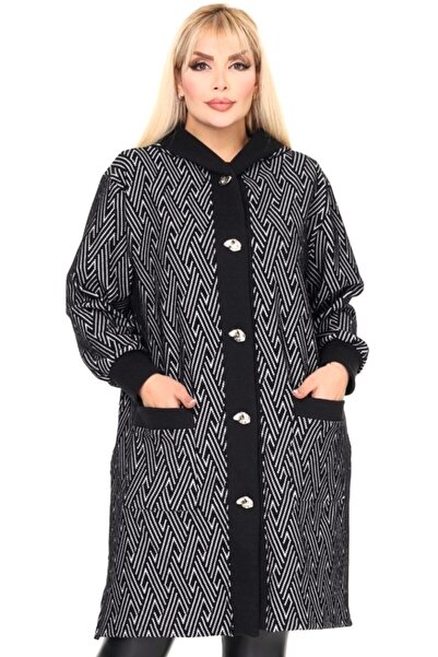 Kheos Με κουκούλα μακρυμάνικο καρό ριγέ διπλές τσέπες με κουμπιά Άνετη εφαρμογή Μαλακό μίντι πλεκτό ύφασμα ζακέτα