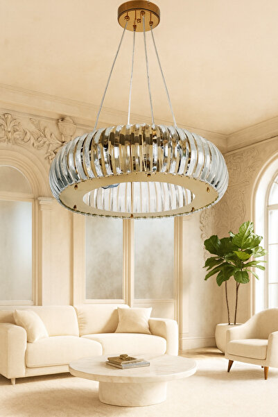 VENON PARİS 40 Cm YUVARLAK GOLD KIVRILMIŞ KRİSTAL TABUT TAŞLI AVİZE Kristal T...