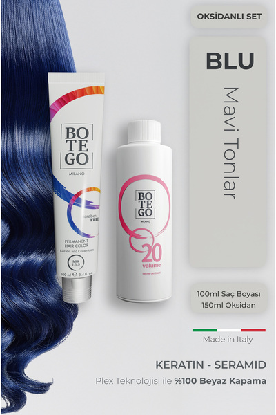 botegohair Profesyonel Krem Saç Boyası - Blue 100 ml - 20 Volume 150 ml Oksid...