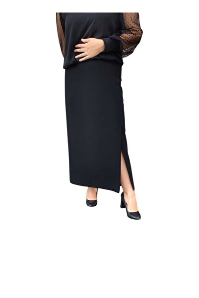 Butik Plus Size Above-The-Knee Slit Lined Skirt