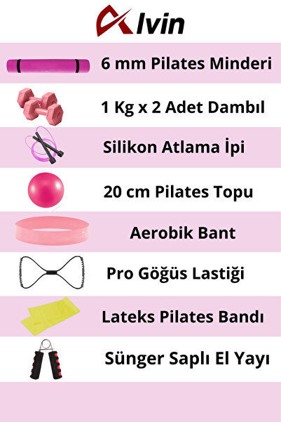 Elya Pilates 9 Parçalı Pilates Ve Fitness Seti Pilates Minderi, Dambıl, Squat Band Ve Daha Fazlası!