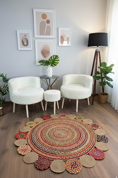 Rose'n Home JÜT RV438 Elde Dokuma Doğal Jüt Hasır Halı