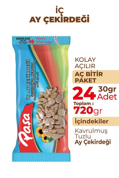Paşa Kuruyemiş Kavrulmuş Ay Çekirdeği İçi 720 gr (30 gr X 24 Adet) (Tuzlu İç Ay Çekirdeği)
