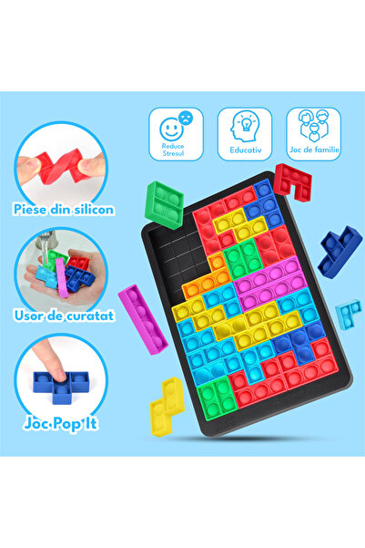RCO Joc clasic de tetris+Puzzle+Joc Pop It cu 24 de piese multicolore din silicon, WP1510