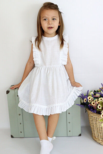 Parla Kids Kız Çocuk Eloise Keten Kolsuz Fırfırlı Dantel Detaylı Elbise Toka Takım
