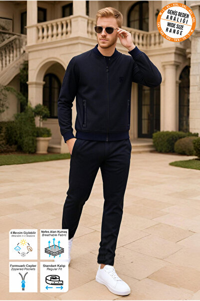 BESSA Ανδρικό σετ αθλητικής φόρμας Navy Blue με τσέπες με φερμουάρ Ύφασμα με ίσιο σχέδιο