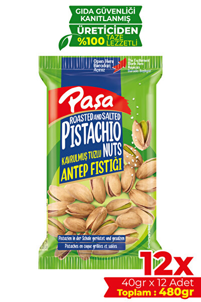 Paşa Kuruyemiş Kavrulmuş Antep Fıstığı 40 gr X 12 Adet (480 GR)