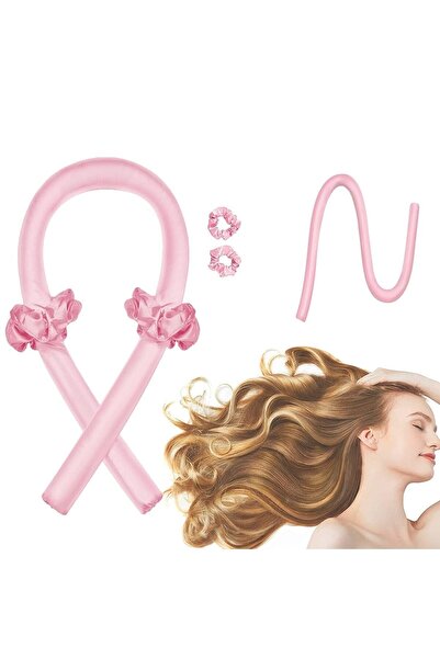 PZ Collection Set de coafură fără căldură, pudră, roz satin, sos de păr, set ...