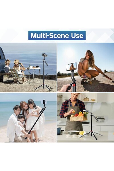 TOYFEST Bluetooth Uzaktan Kumandalı 2.2M Uzatılabilir Tripod Selfie Çubuğu 360 Derece Dönebilen Başlık