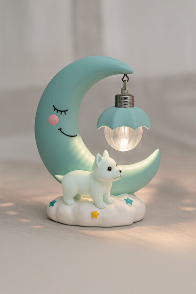 Ecuy Bebek Çocuk Odası Gece Lambası Masaüstü Dekoratif Ay Şekilli Led Lamba Masa ve Gece Lambası 14 Cm