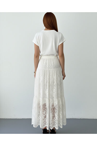 SOFT Lace Elastic Waist Long Skirt - Lined Inside