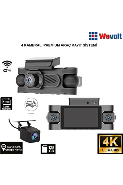 Wevolt HB-6000 YENİ PREMİUM 4K 4 KAMERALI GENİŞ AÇI ARAÇ KAYIT KAMERASI
