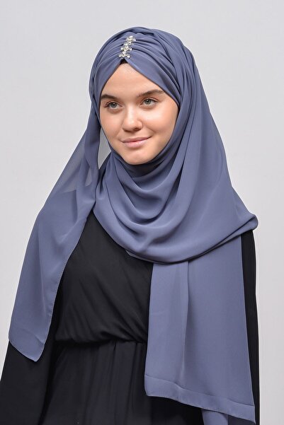 Altobeh Елегантний драпірований готовий практичний шифонний палантин-шаль з камінням - срібний