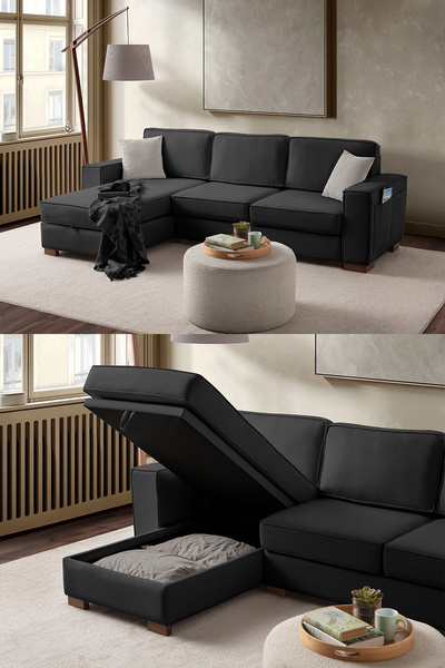 Eymense Corner Köşe Koltuk Takımı Sandıklı Siyah