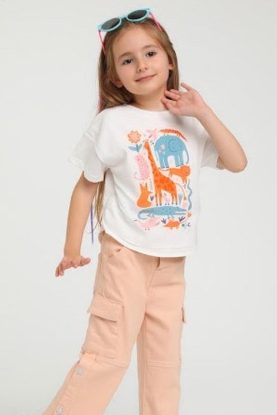Escabel Girl's 1-5 Years Old 100% Cotton Lining Chiffon Blouse 35758 Ecru