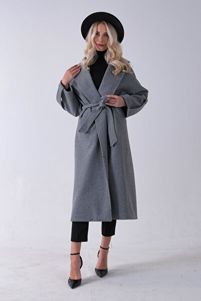 Feminist Сірий в'язаний кашемірний пальто оверсайз - на ґудзиках спереду 0108081