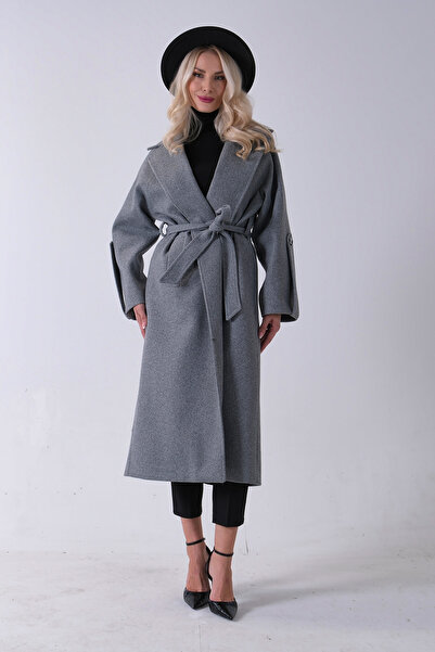 Feminist Сірий в'язаний кашемірний пальто оверсайз - на ґудзиках спереду 0108081