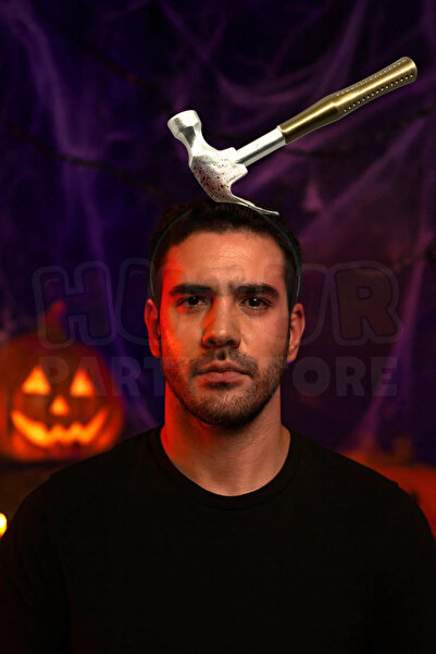 Huzur Party Store Kafaya Geçen Çekiç Taç Halloween Partisi Cadılar Bayramı Tacı Sıçramış Kan ve Akan Kan Detaylı