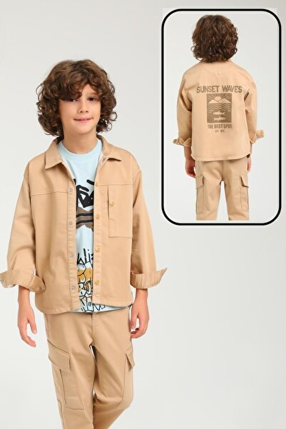 Jack Lions Boy's Back Printed Lycra Shirt Jacket 24120 Camel