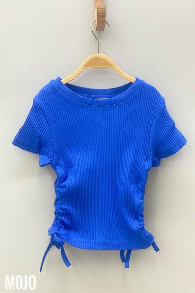 Cuties قميص قصير الأكمام برباط جانبي للفتيات من موجو 3713 أزرق