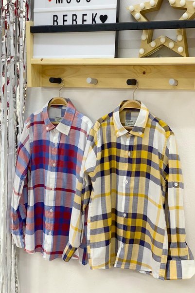 Woorage Boy's Patterned Fold Sleeve Shirt 4016 Yellow
