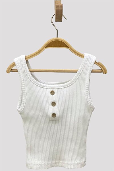 Cuties Girl's Buttoned Strap Crop 3750 White