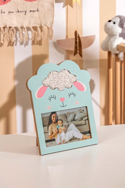 Eq deco Sevimli Teddy Kumaş Detaylı Fotoğraf Çerçevesi Kuzu Figürlü Fotoğraf Çerçevesi Çocuk Odası