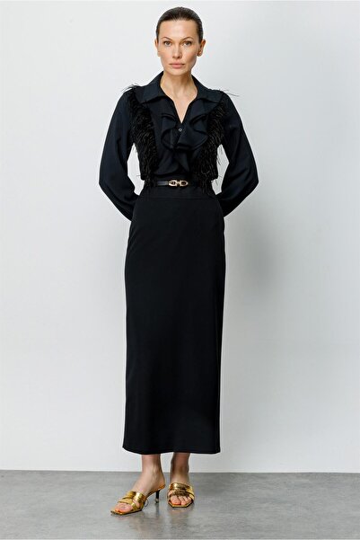 Moda İlgi Fusta lungă clasică Modailgi cu tivul în spate, neagră