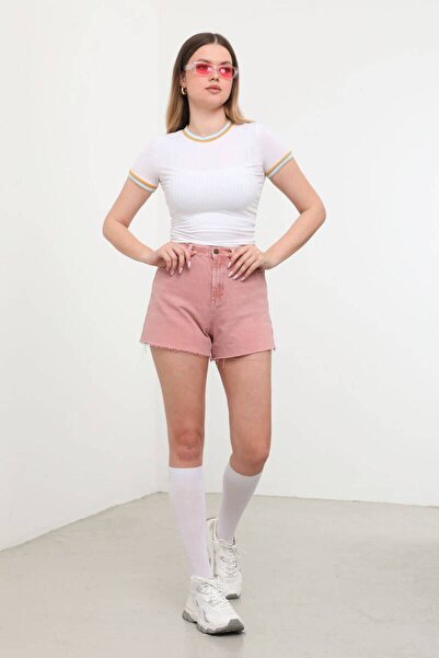Bluewhite High Waist Cut-Out Leg Jean Shorts - Dusty Rose