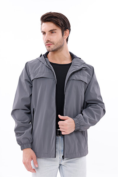 freemen Men's Anthracite Hooded Nova Fabric Lightweight and Durable Stylish Seasonal Water and Windproof Raincoat